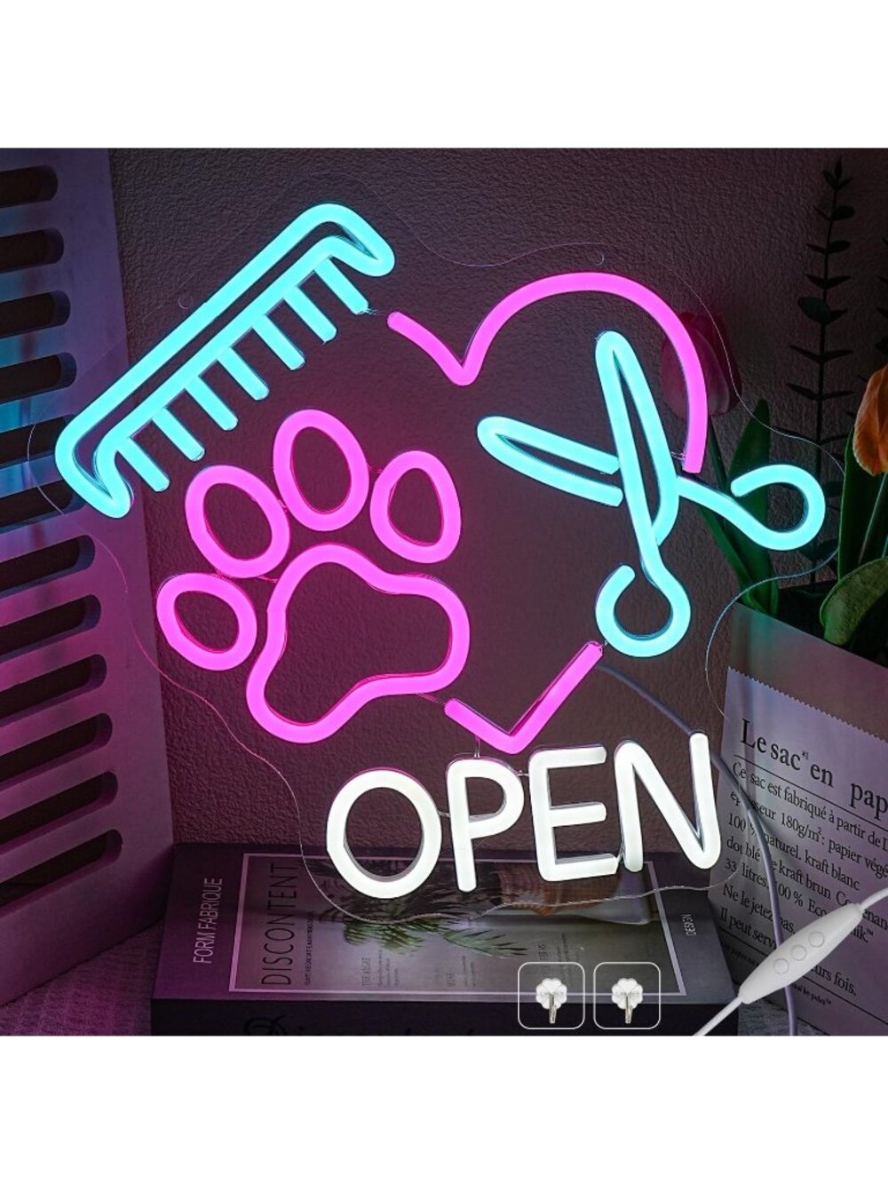 Pet Grooming Shop Open Neon Sign White Pink Blue Pet Shop Open LED Neon Light
